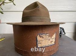 Vintage Antique Rugged Old West Resistol Cowboy Hat 7 1/8 Military Cavalry WWI