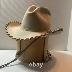 Vintage Beaver Hats Cowboy Cowgirl Hat Leather Wrapped Brim Rare Custom 6 7/8