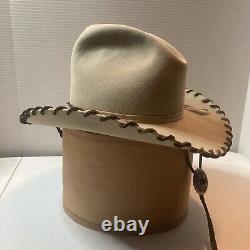 Vintage Beaver Hats Cowboy Cowgirl Hat Leather Wrapped Brim Rare Custom 6 7/8