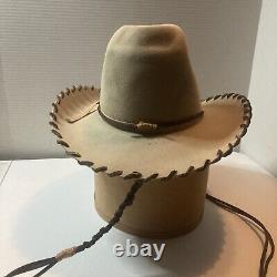 Vintage Beaver Hats Cowboy Cowgirl Hat Leather Wrapped Brim Rare Custom 6 7/8