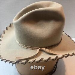 Vintage Beaver Hats Cowboy Cowgirl Hat Leather Wrapped Brim Rare Custom 6 7/8