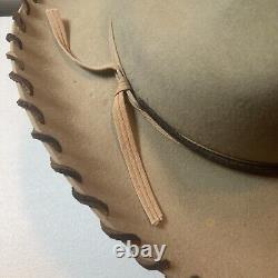 Vintage Beaver Hats Cowboy Cowgirl Hat Leather Wrapped Brim Rare Custom 6 7/8