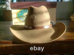 Vintage Beaver brand Cowboy Hat with box. Size 6 7/8. 100% Genuine fur