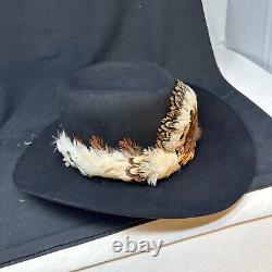 Vintage Black Beaver 1970s Stetson Billy Kid Custom Feather Strap Western Hat