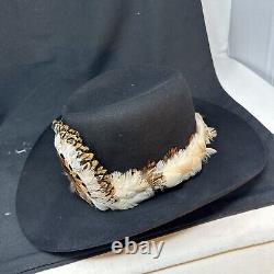 Vintage Black Beaver 1970s Stetson Billy Kid Custom Feather Strap Western Hat