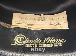 Vintage Black Charlie 1 Horse Low Cattleman 4X Felt Western Cowboy Hat Size 7.5