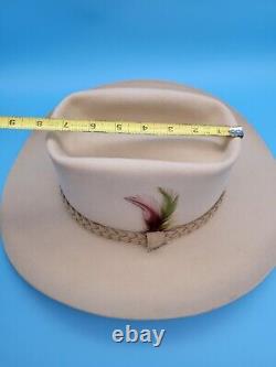 Vintage JBS Stetson 5X Beaver XXXXX Braided Band Cowboy Hat Buckskin Beige READ
