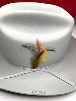 Vintage John B STETSON Men's Cowboy Hat 5X XXXXX Grey Beaver Fur Felt Sz 7