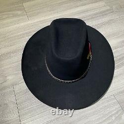 Vintage John B. Stetson 3X Beaver Black Western Cowboy Hat Felt Size 7 Feather