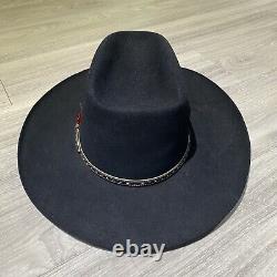 Vintage John B. Stetson 3X Beaver Black Western Cowboy Hat Felt Size 7 Feather