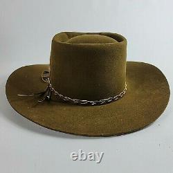Vintage John B Stetson 3X Beaver Brown Cowboy Hat, Feather 6 7/8 XXX For Guy