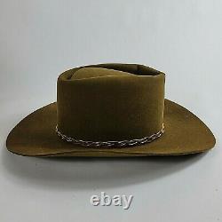 Vintage John B Stetson 3X Beaver Brown Cowboy Hat, Feather 6 7/8 XXX For Guy