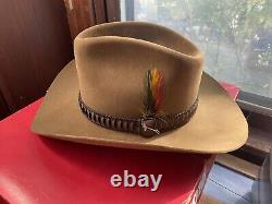 Vintage John B Stetson 3X Beaver Cowboy Hat Feather JBS Pin Sz. 7 withbox