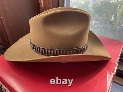 Vintage John B Stetson 3X Beaver Cowboy Hat Feather JBS Pin Sz. 7 withbox