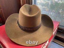 Vintage John B Stetson 3X Beaver Cowboy Hat Feather JBS Pin Sz. 7 withbox