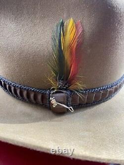 Vintage John B Stetson 3X Beaver Cowboy Hat Feather JBS Pin Sz. 7 withbox