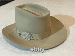 Vintage John B. Stetson 3X Beaver Tall Cowboy Hat WithBox, Beige Size 7