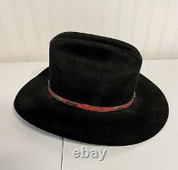 Vintage John B. Stetson 4X Beaver Black Cowboy Hat Rancher Sz 6 3/4 (54) SHARP