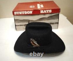 Vintage John B. Stetson 4X Beaver Black Cowboy Hat Sz 6 7/8 MINT NEVER WORN