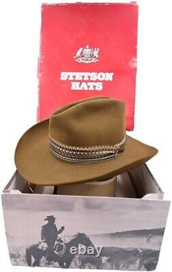 Vintage John B. Stetson 4X Beaver Elmo Bullion Cowboy Hat 7 3/8 With Band & BOX