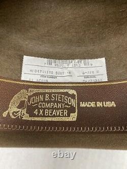 Vintage John B Stetson 4X Beaver Western Cowboy Hat XXXX 55-6 7/8 Brown USA Made