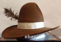 Vintage John B Stetson Beaver Felt Wide Brim High Crown Gus Cowboy Hat, Sz 7 1/2