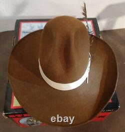Vintage John B Stetson Beaver Felt Wide Brim High Crown Gus Cowboy Hat, Sz 7 1/2