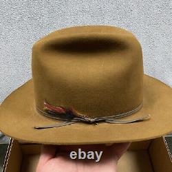 Vintage John B Stetson XXX 3X Beaver Fur Brown Feather 7 1/4 Western Cowboy Hat