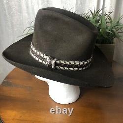 Vintage John B Stetson XXX Cowboy Hat 7 3/8 Long Oval Beaver leather Braid Trim