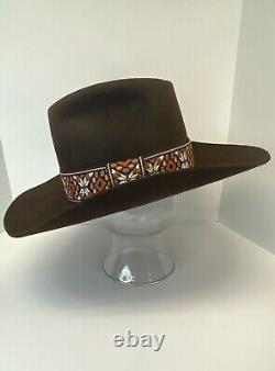 Vintage John Stetson Brown 4X Beaver Cowboy Hat with Embroidered Hat Band 7 1/4