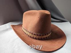 Vintage LONGHORN fur felt BEAVER 3X fur felt 7-1/4 brown COWBOY HAT western