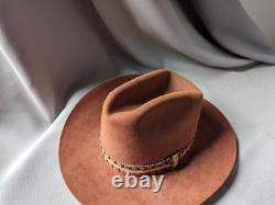 Vintage LONGHORN fur felt BEAVER 3X fur felt 7-1/4 brown COWBOY HAT western