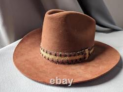 Vintage LONGHORN fur felt BEAVER 3X fur felt 7-1/4 brown COWBOY HAT western