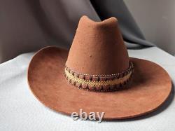 Vintage LONGHORN fur felt BEAVER 3X fur felt 7-1/4 brown COWBOY HAT western