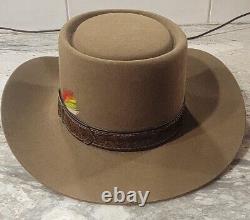 Vintage Men's STETSON XXX 3X BEAVER brown 7 Gambler Western cowboy Hat 2 bands