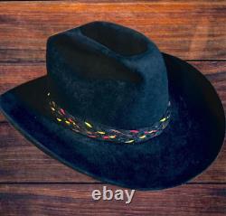 Vintage Mens STETSON 5X Black Beaver Fur Felt Western Hat / XXXXX / 7 1/8