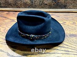 Vintage Mens STETSON 5X Black Beaver Fur Felt Western Hat / XXXXX / 7 1/8