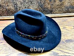 Vintage Mens STETSON 5X Black Beaver Fur Felt Western Hat / XXXXX / 7 1/8