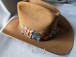 Vintage NUDIES cowboy hat RESISTOL feather band 6-7/8 brown clay BEAVER XXX 3X
