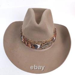 Vintage RESISTOL Western Cowboy Hat XXX Beaver 7½ Tan withFeather UNION USA MADE