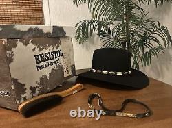 Vintage Resistol Men 4XXXX Beaver Felt Black Cowboy Hat Western Trophy USA 7 5/8