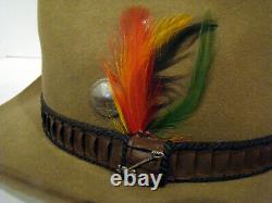 Vintage STETSON 3X BEAVER Western Hat 7 1/8 Feather Light Brown JBS Excellent