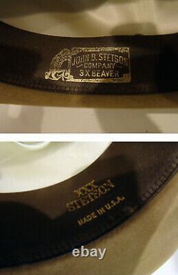 Vintage STETSON 3X BEAVER Western Hat 7 1/8 Feather Light Brown JBS Excellent