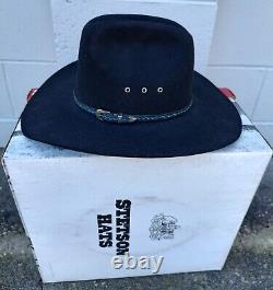 Vintage STETSON Black 4X Beaver Western Cowboy Hat Skyline 7 1/4 XXXX withBox