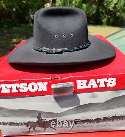 Vintage STETSON Black 4X Beaver Western Cowboy Hat Skyline 7 1/4 XXXX withBox