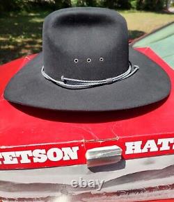 Vintage STETSON Black 4X Beaver Western Cowboy Hat Skyline 7 1/4 XXXX withBox