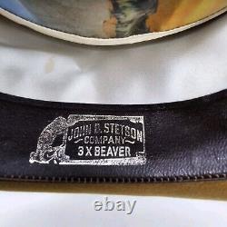 Vintage Stetson 3X Beaver Brown Cowboy Hat Brown Leather Band 6 7/8