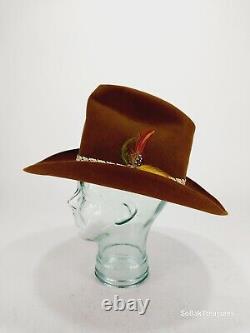 Vintage Stetson 3X Beaver Cowboy Hat Brown Feather 7 1/8