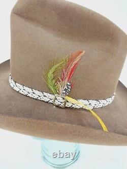 Vintage Stetson 3X Beaver Cowboy Hat Brown Feather 7 1/8