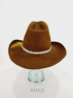 Vintage Stetson 3X Beaver Cowboy Hat Brown Feather 7 1/8